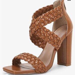 Ermonn Womens Chunky High Heel Sandals Open Toe Woven Ankle Strap size 9.5